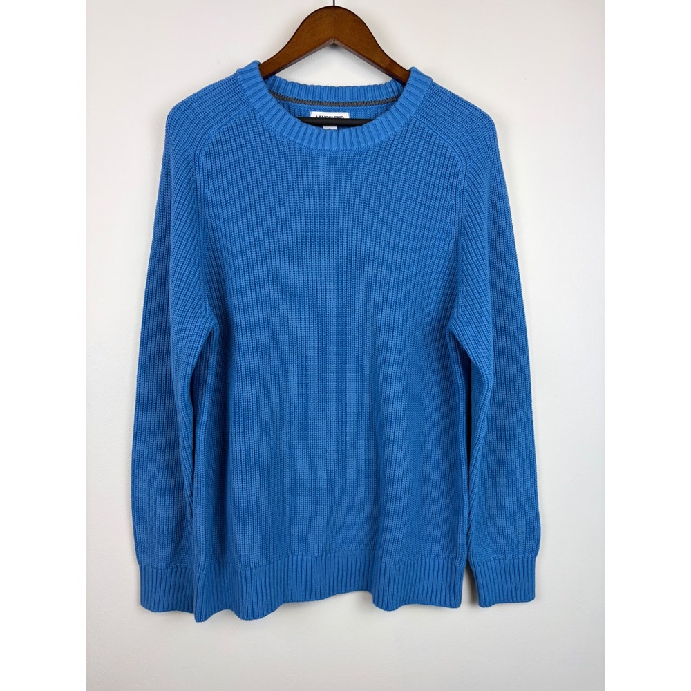 NEW Lands End Drifter Sweater Mens Large Blue Cotton Ribbed Knit Crew Fisherman